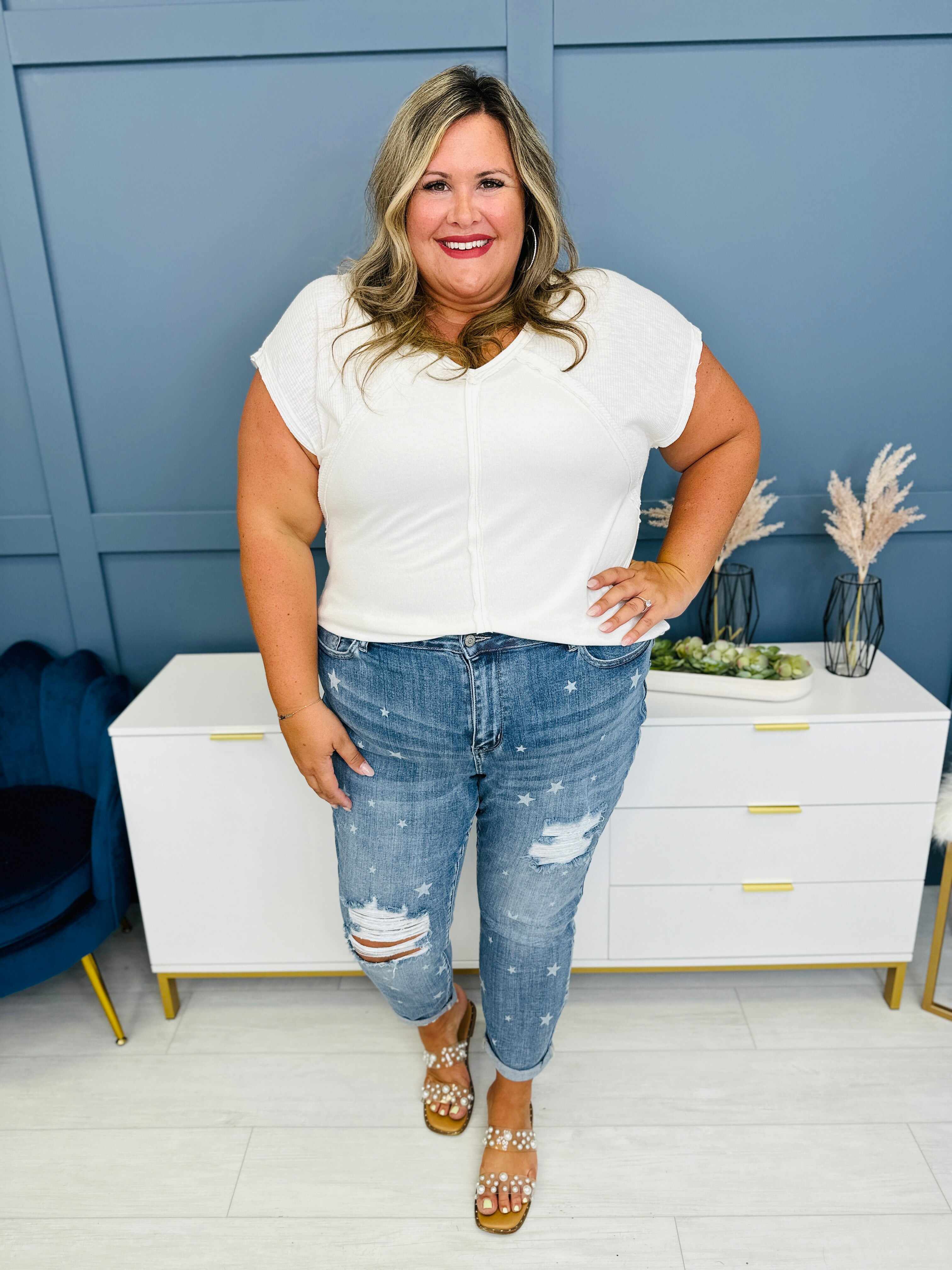 REG/CURVY Be My Lucky Star Cuffed Boyfriend Jeans