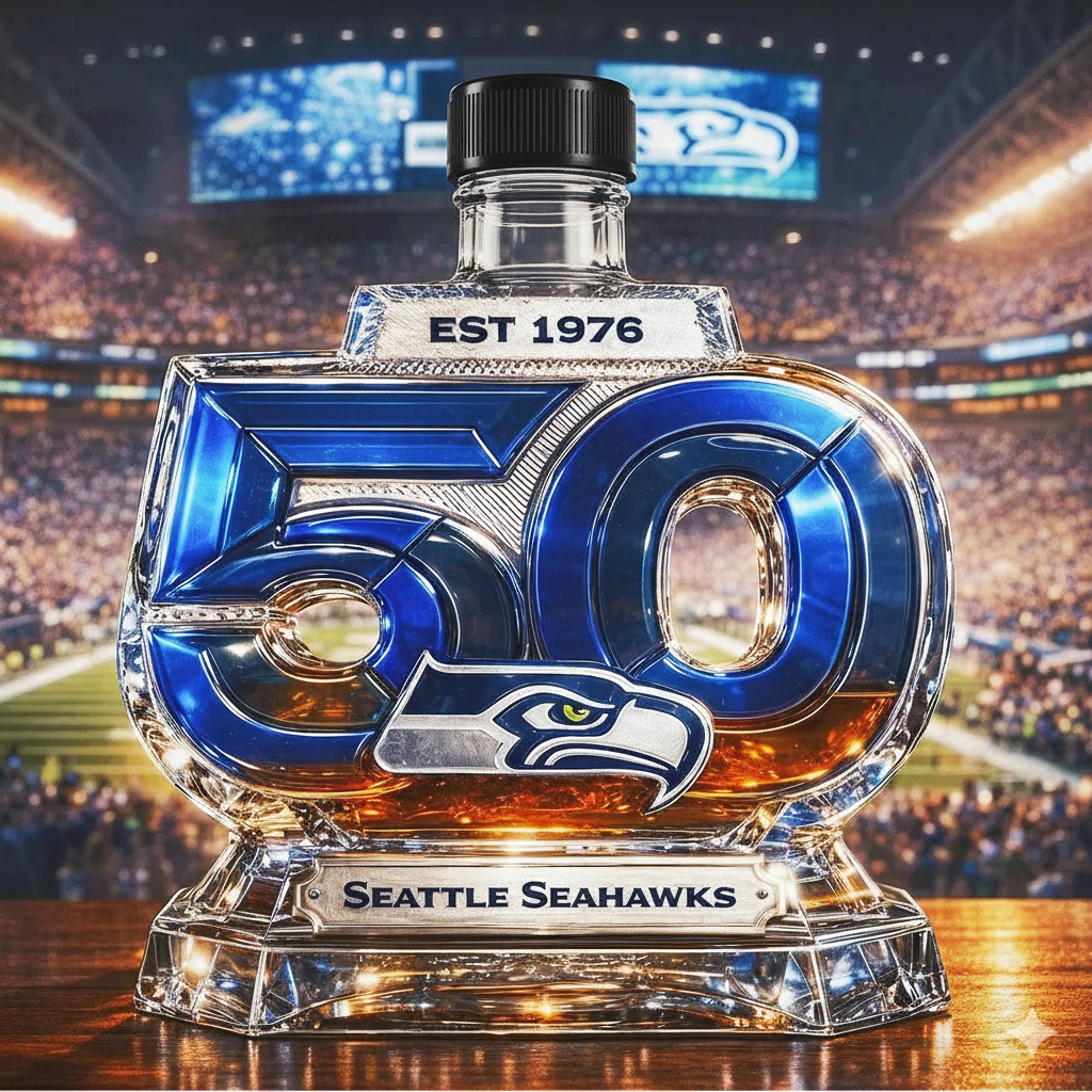 Seattle Seahawks 50th Anniversary Whiskey Bottle