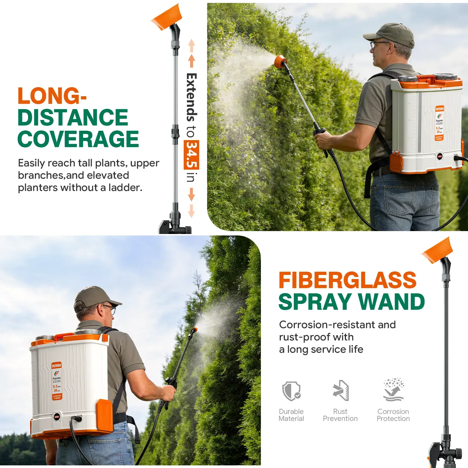 5.3 Gallon Battery Powered Backpack Sprayer, Dual 20V Large Capacity Batteries, 45-90PSI Adjustable Pressure Electric Garden Sprayer with 6 Spray Nozzles for Lawn Yard Father’s Day Gift