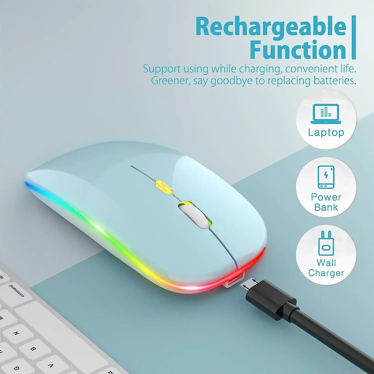 [Upgrade] LED Wireless Mouse, Slim Silent Mouse 2.4G Portable Mobile Optical Office Mouse with USB & Type-c Receiver, 3 Adjustable DPI Levels for Notebook, PC, Laptop, Computer, MacBook (Pink)