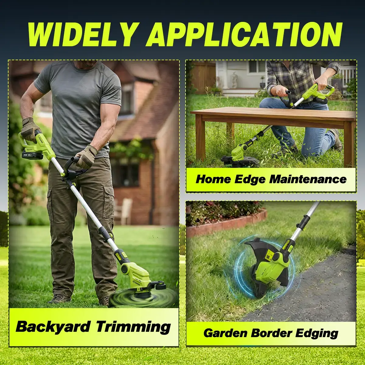 22V 12-in Cordless Lawn Mower, 3-in-1 Garden Tool (Mower, Trimmer, Edger) with Auto Cord Feed, 2×2.0Ah Batteries, Lightweight for Small to Medium Backyards
