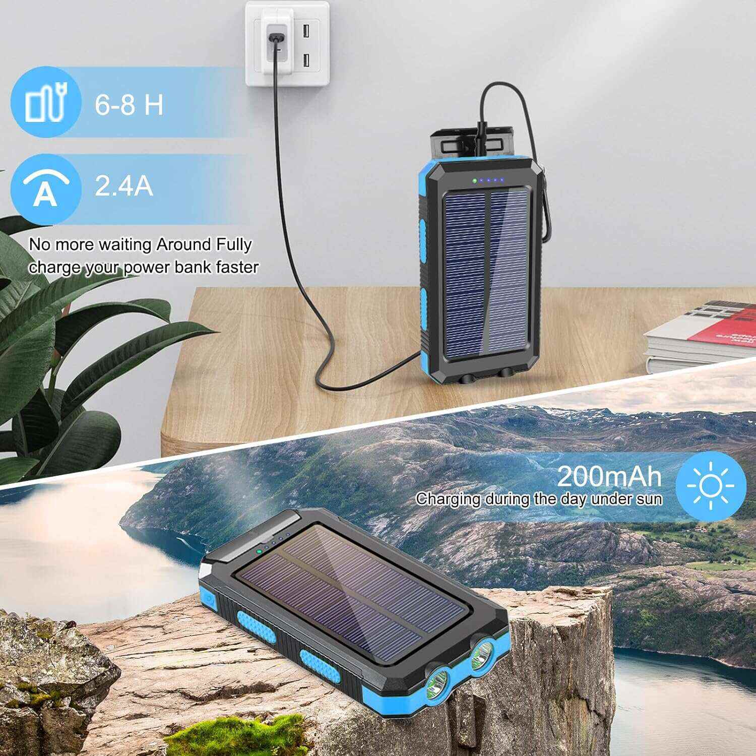 YELOMIN Solar Charger, 38800mAh Portable Solar Power Bank, Waterproof Battery Pack for Outdoor Activities, Camping External Backup Power Charger Dual USB 5V Outputs/LED Flashlights