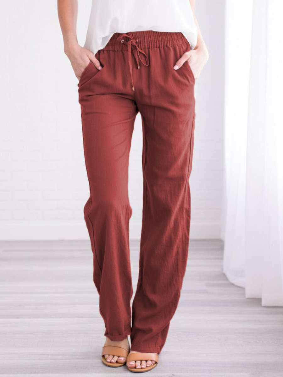 Solid Color Loose Drawcord Casual Wide Leg Pants