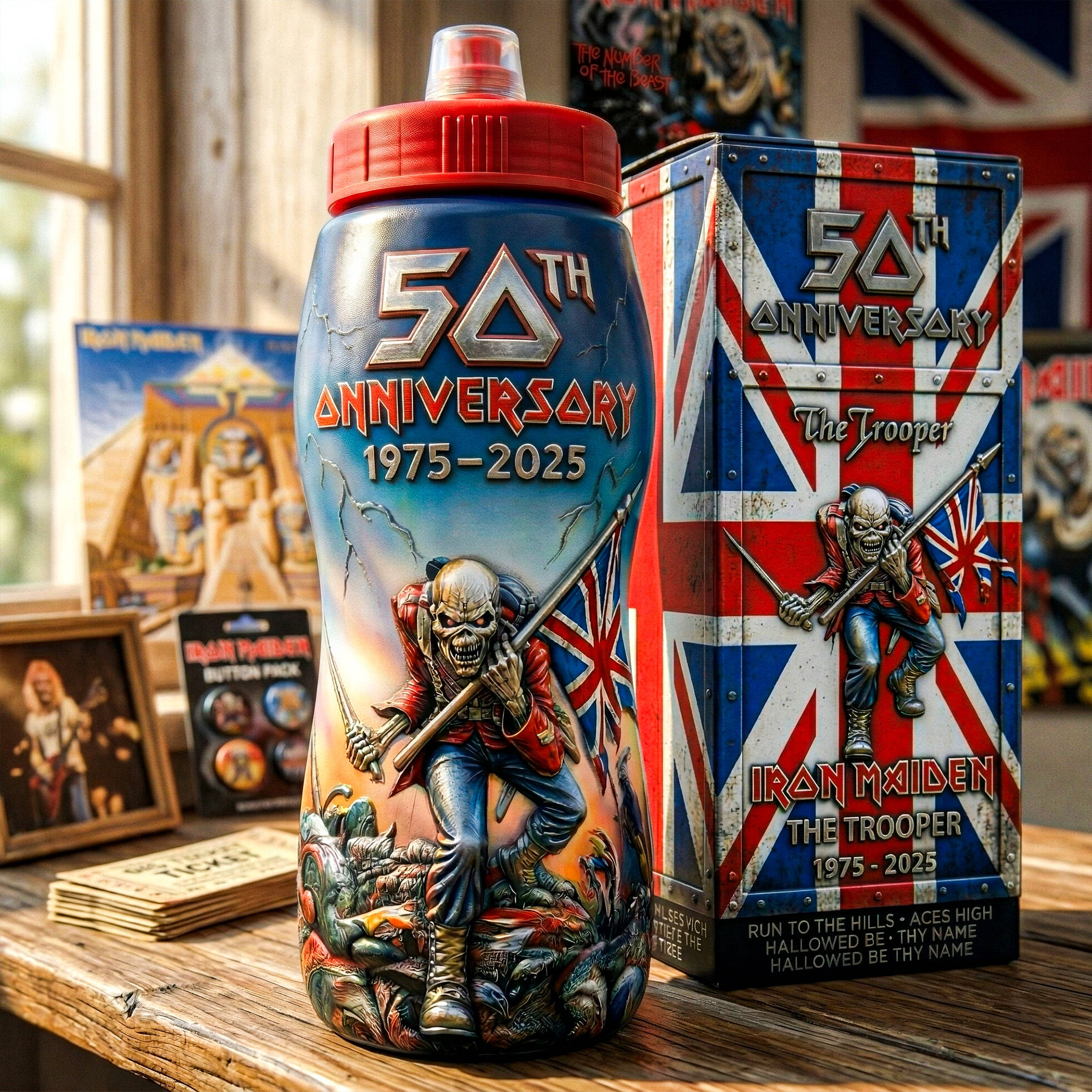 🔥Iron Maiden 50th Anniversary The Trooper Sports Water Bottle