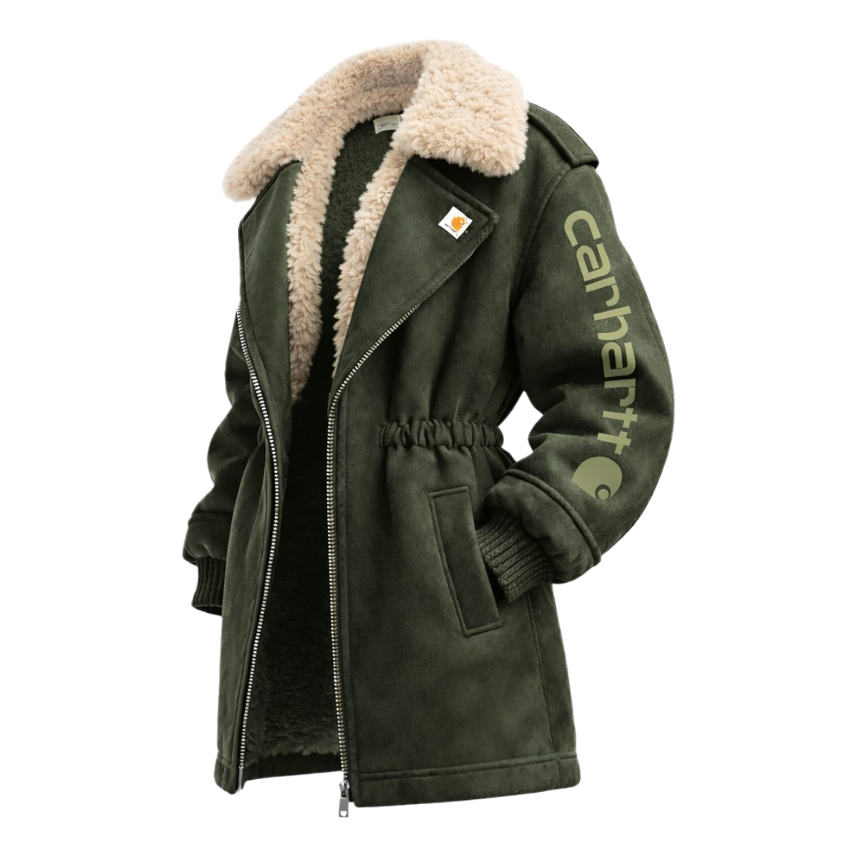 Women's Retro Suede Contrast Color Splicing Jacket Lambswool Lining Thickened Mid-Length Jacket