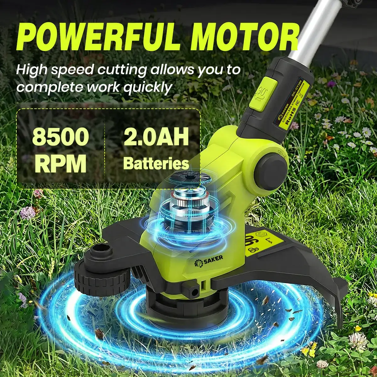 22V 12-in Cordless Lawn Mower, 3-in-1 Garden Tool (Mower, Trimmer, Edger) with Auto Cord Feed, 2×2.0Ah Batteries, Lightweight for Small to Medium Backyards