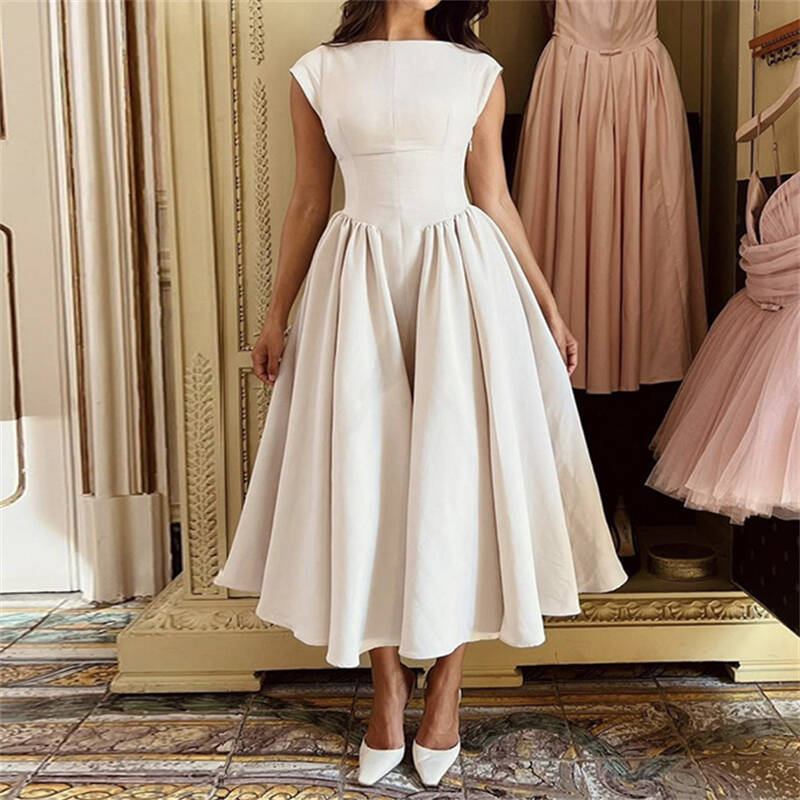 Classy Wide Skirted White Graduation Dress