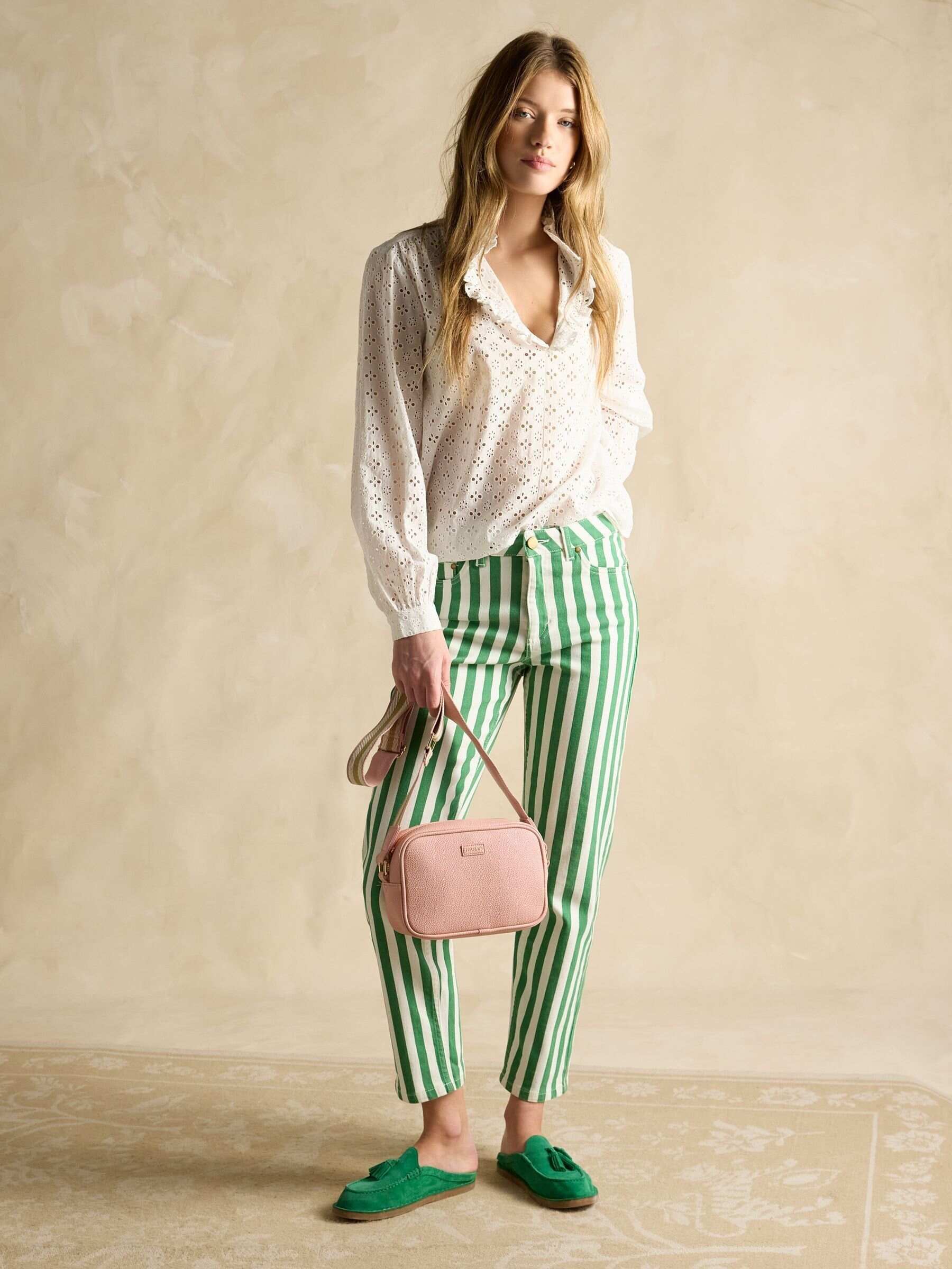 Green Stripe Straight Fit Mid Rise Jeans