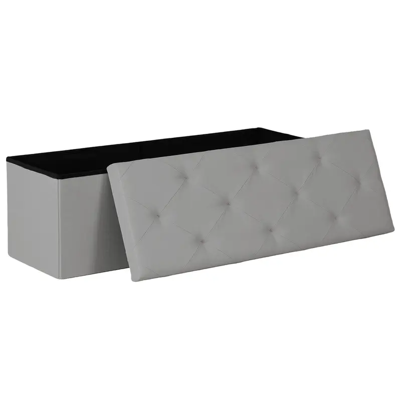 Folding Storage Ottoman Bench Modern Linen Fabric Padded Seat Large Toy Box End of Bed Entryway Comfortable Durable Multifunctional Seater