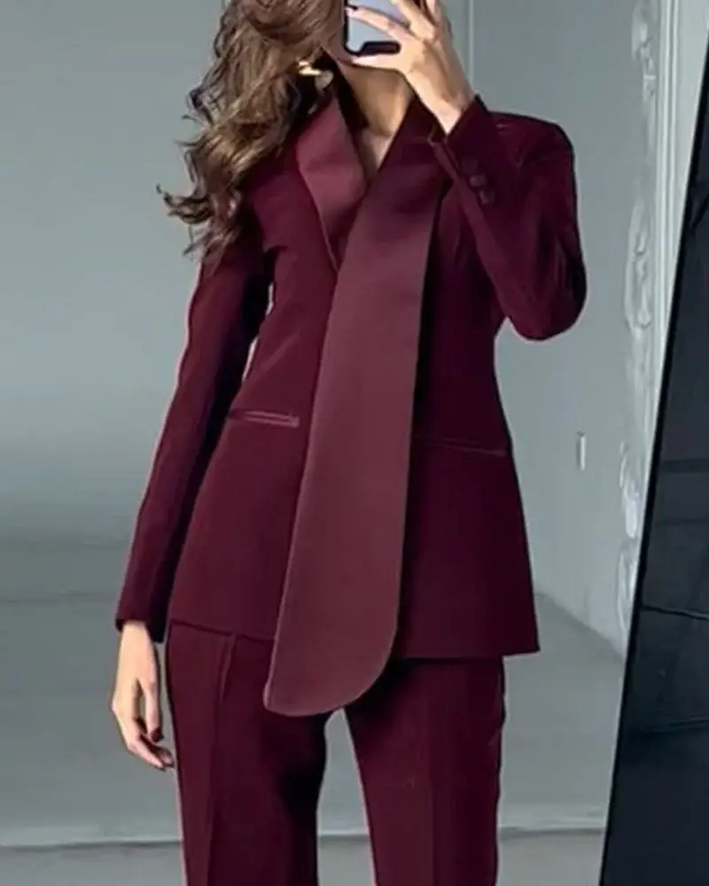Lapel elegant long-sleeved solid color two-piece suit
