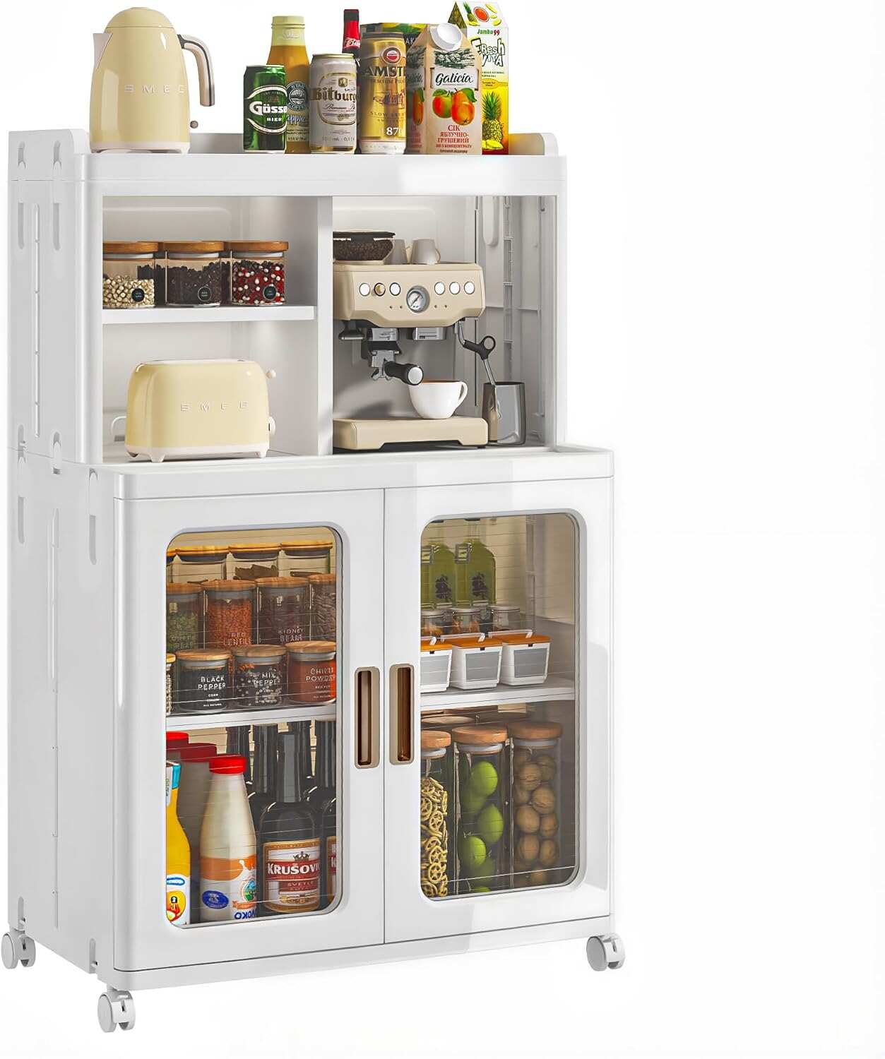 VECELO Foldable Plastic Sideboard Cabinet with Adjustable Shelves