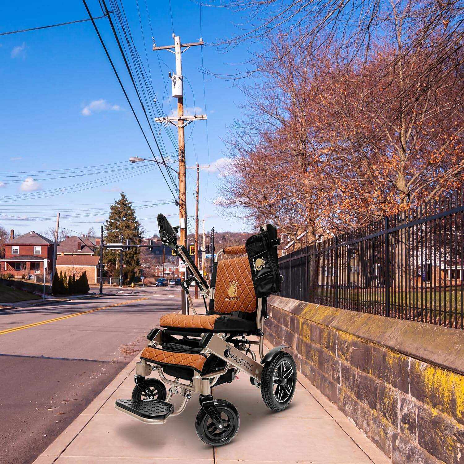 MALISA Electric Wheelchair for Adults, Portable All Terrain Lightweight Wheelchairs, Foldable Motorized Power Wheel Chair, Leather Seat (17.5