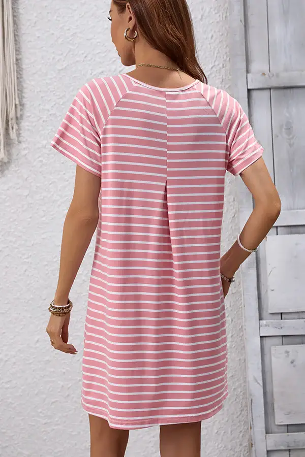 V Neck Stripe Print Mini Dress