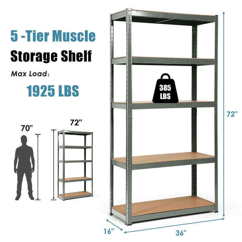 72 Inch 5-Shelf Steel Garage Storage Rack Display Stand with Adjustable Shelves