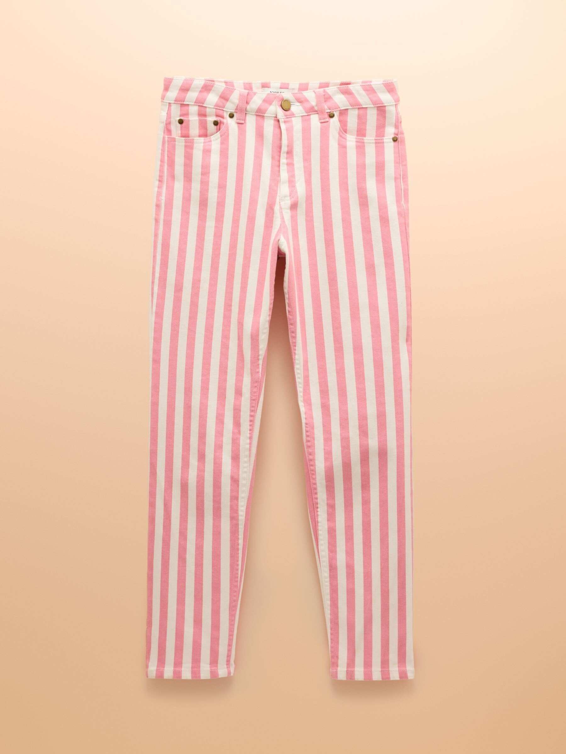 Pink Stripe Straight Fit Mid Rise Jeans
