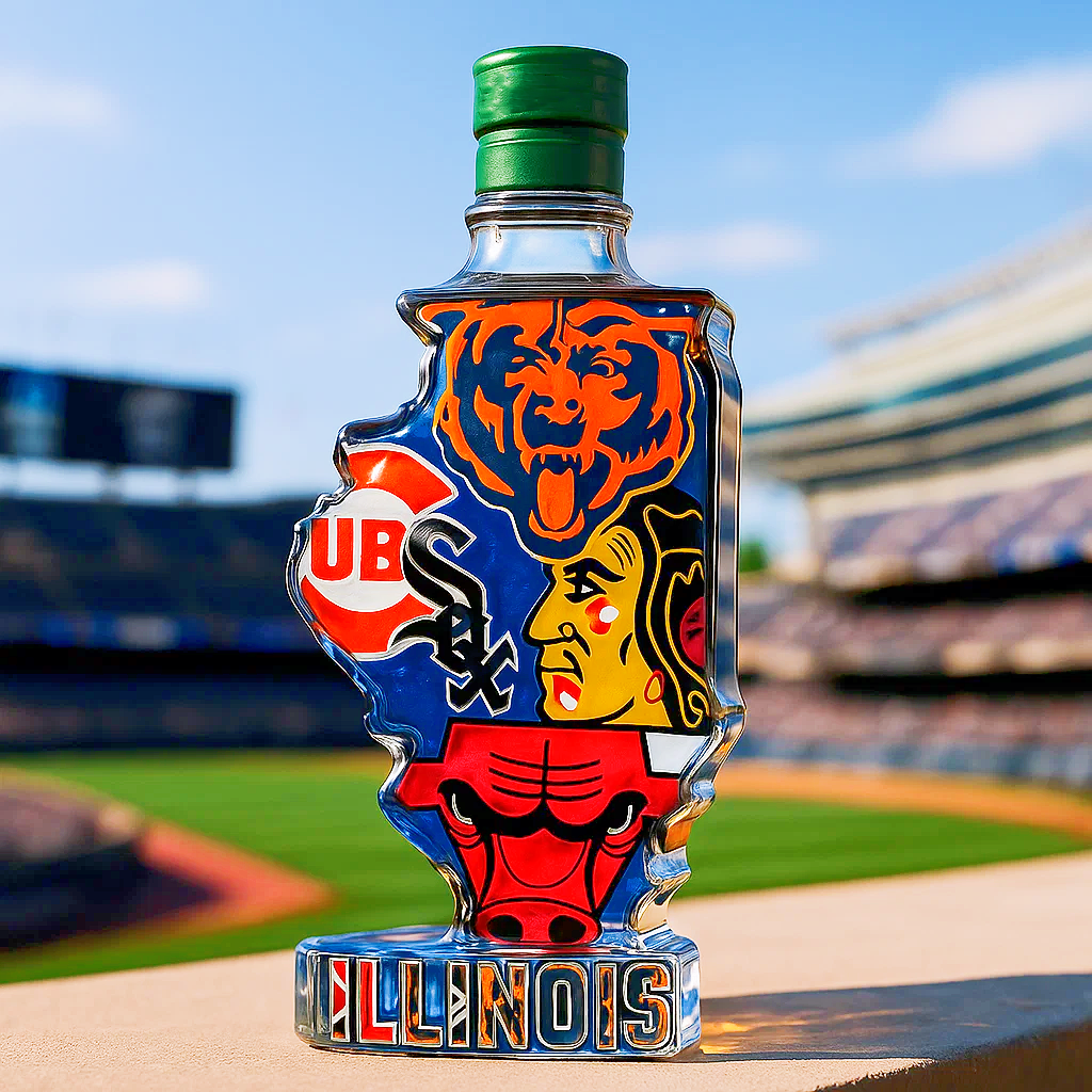 Illinois Five Teams Whiskey Bottle