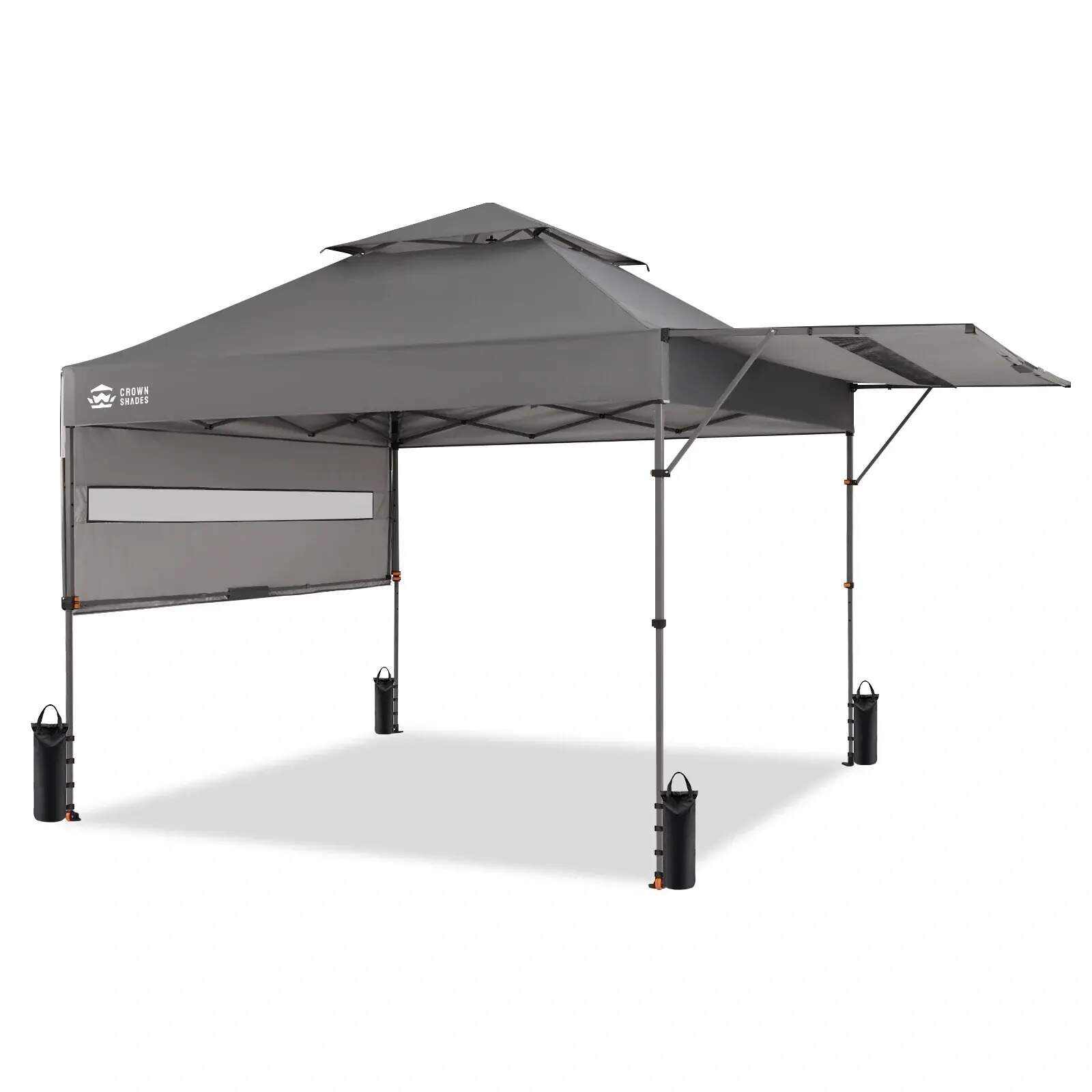 10x10 Pop Up Canopy Tent with Patented Center Lock, Instant Commercial Canopy with Extendable Awning, 150D Silver Coated Fabric, 4 Weight Bags, Ropes, Stakes & STO ’N Go Wheeled Bag