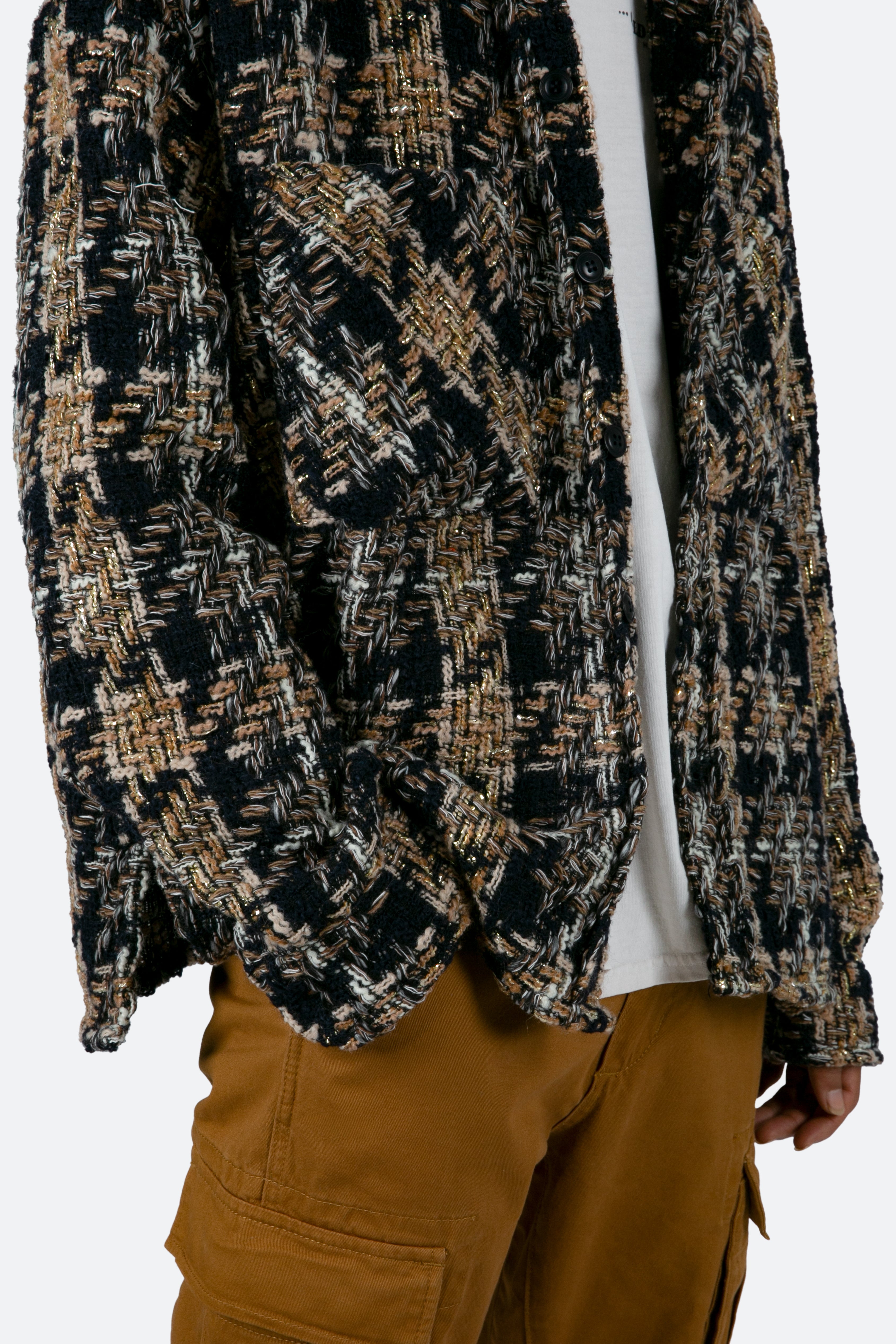 Loose Woven Flannel Shirt - Brown/Navy