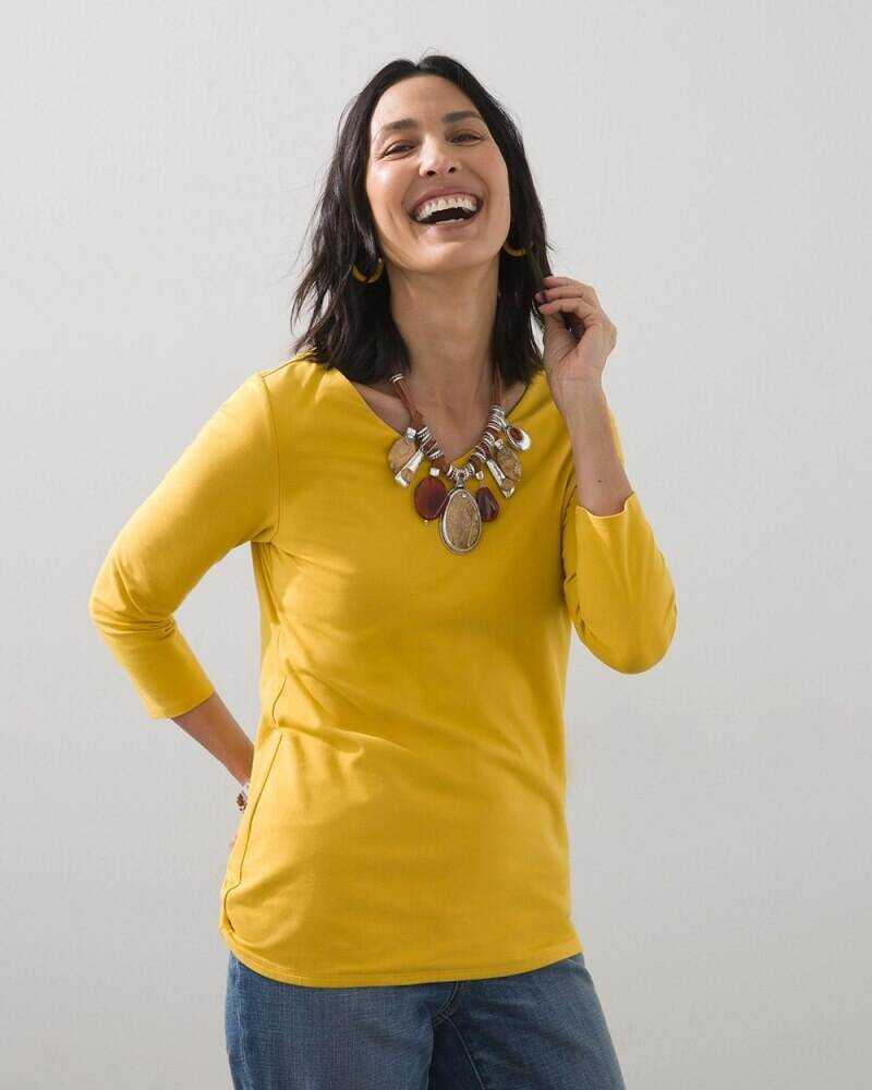 Touch of Cool High Wide V-Neck Tee Bright Ochre