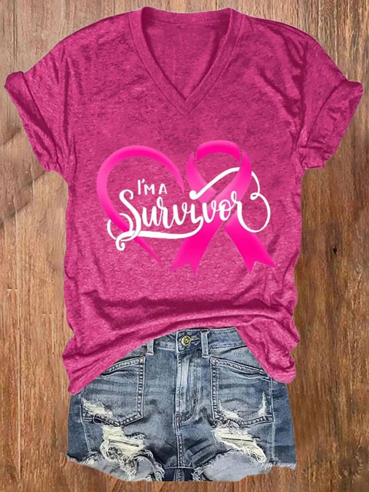 Breast Cancer Red Ribbon Awareness V-Neck T-Shirt