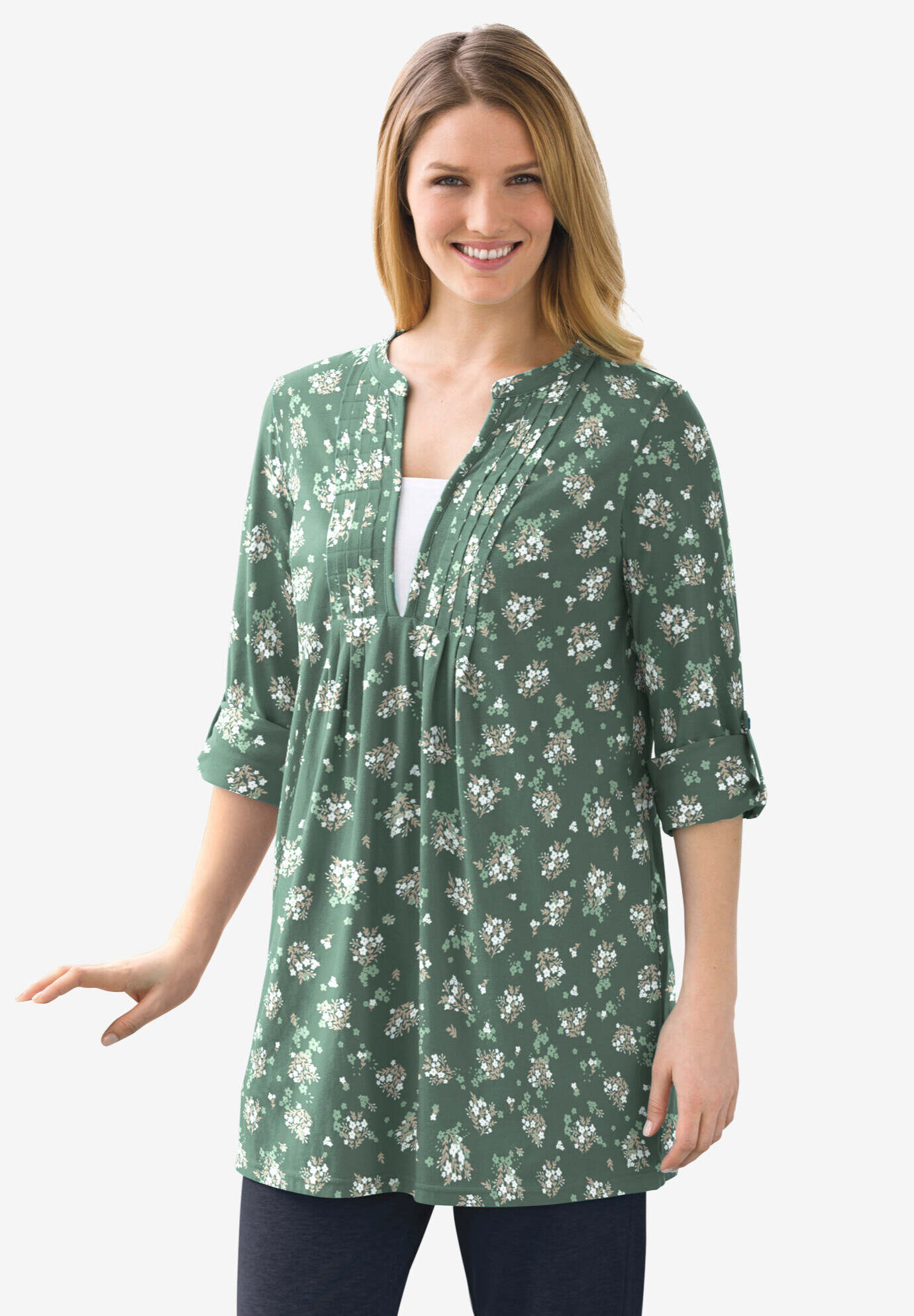 7-Day Box-Stitched Split Neck Tunic