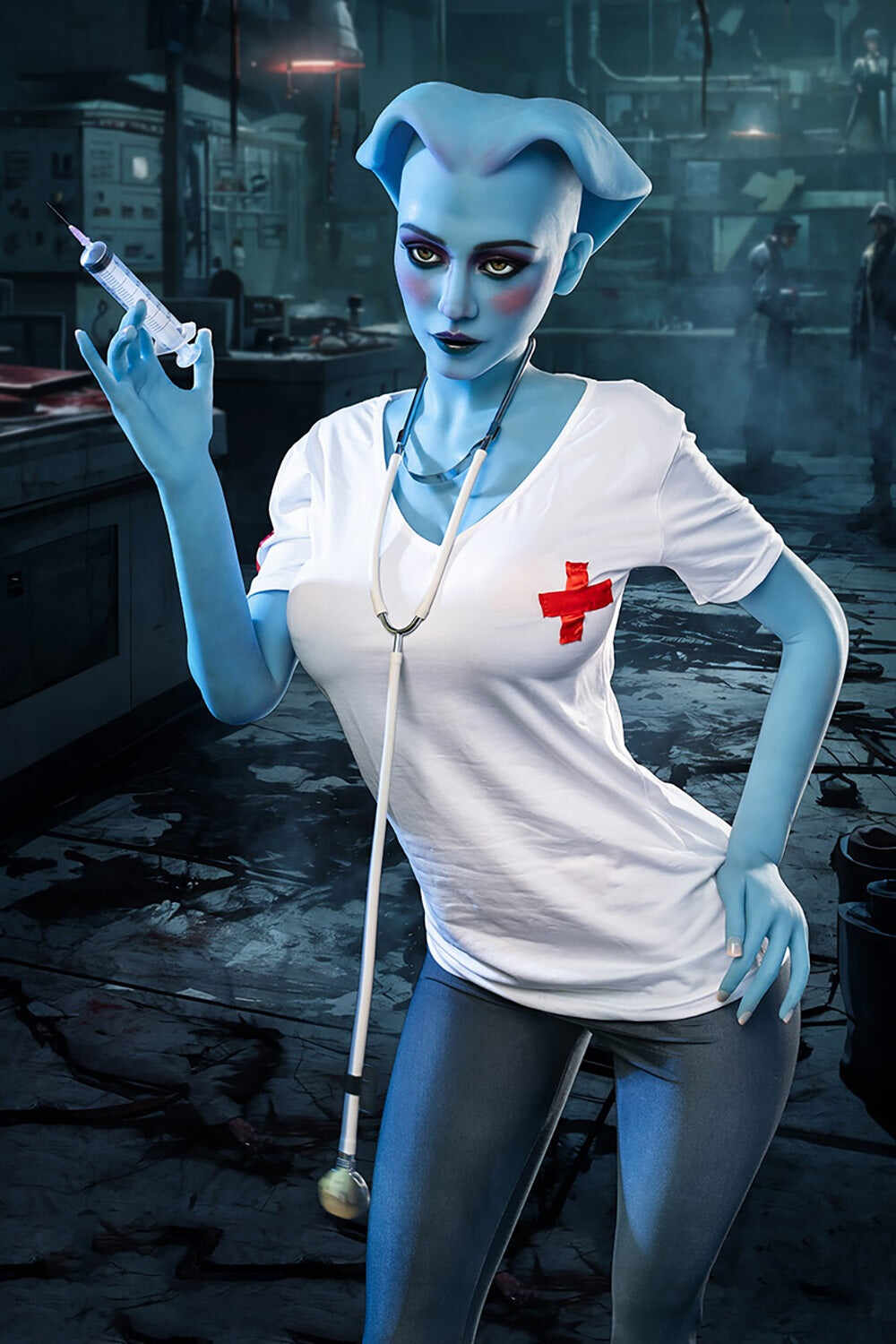 Dolls Castle Nicole 5ft58 / 170cm G#A14 Head TPE Full Size Blue Skin Alien Adult Sex Doll