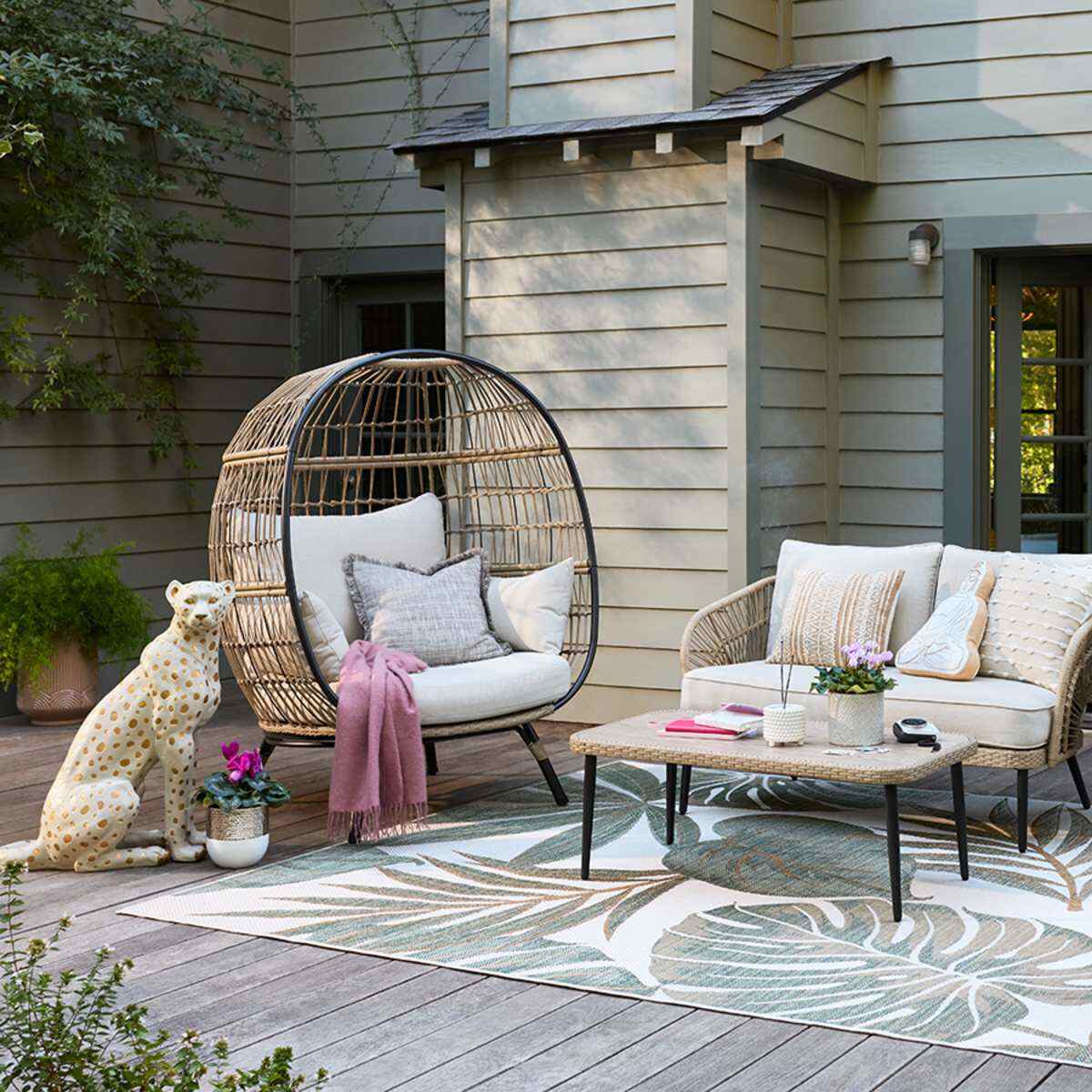 Paloma Taupe Wicker with Sand Cushions Oversized Patio Egg Chair