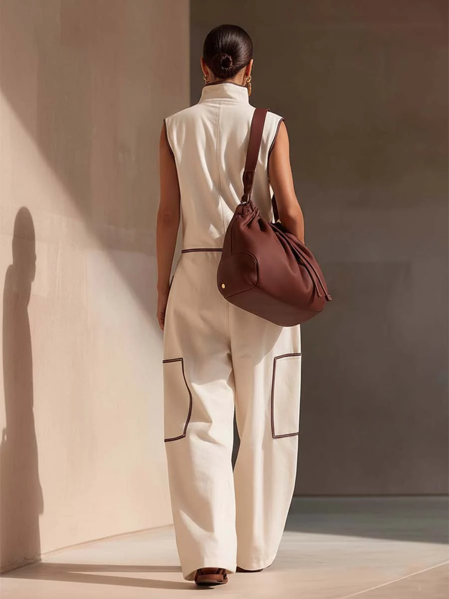 🔥Summer Arrivals🌟Casual Loose-fitting Color-blocked Workwear Jumpsuit