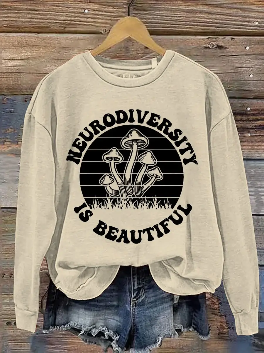 Neurodiversity Is Beautiful Autism Acceptance Casual Print Sweatshirt