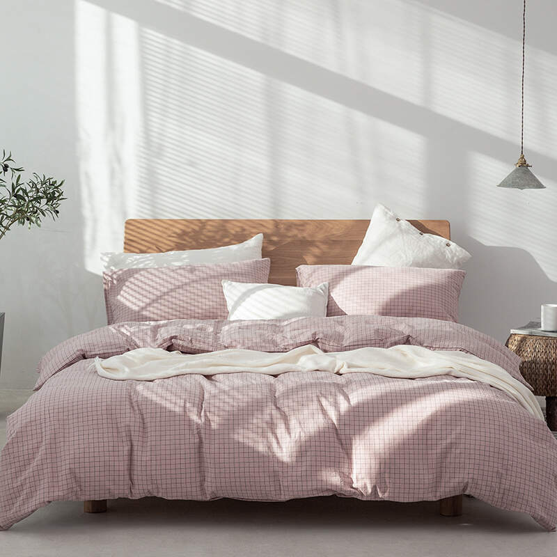 Washed Cotton Bed Sheet Set - Purple Square