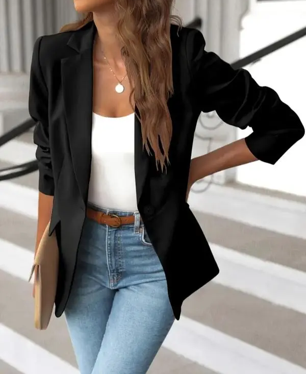 Women's Minimalist Solid Button Lapel Collar Blazer