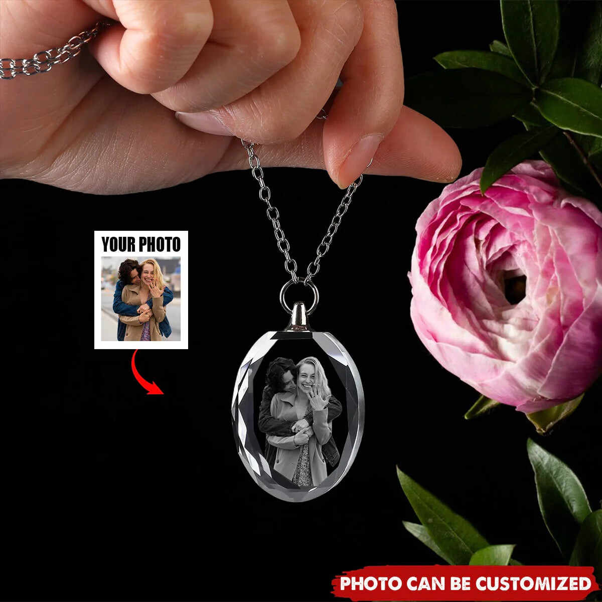 National Parents' Day❤Custom Photo Laser Engraved Crystal Necklace, Valentine's Day, Mother's Day, Memorial Gift