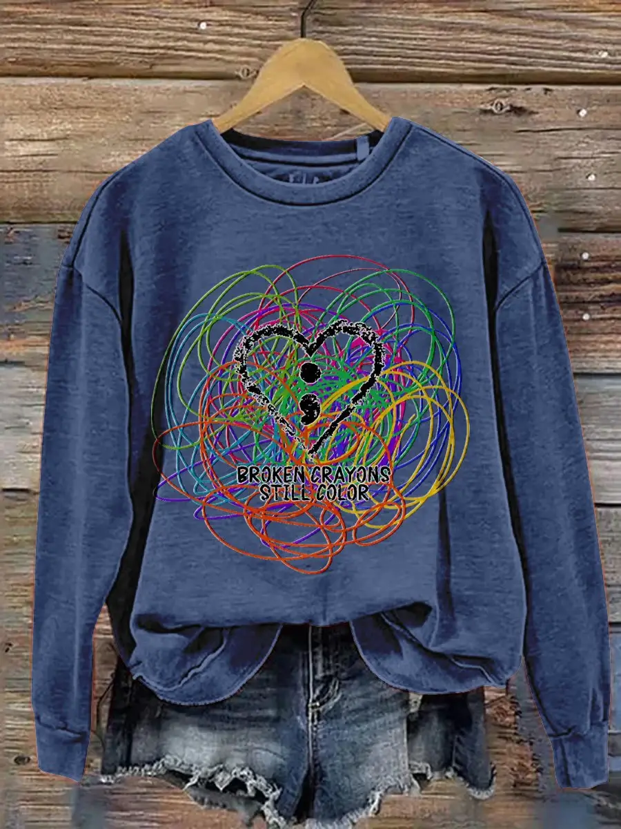 Broken Crayons Still Color Print Casual Sweatshirt