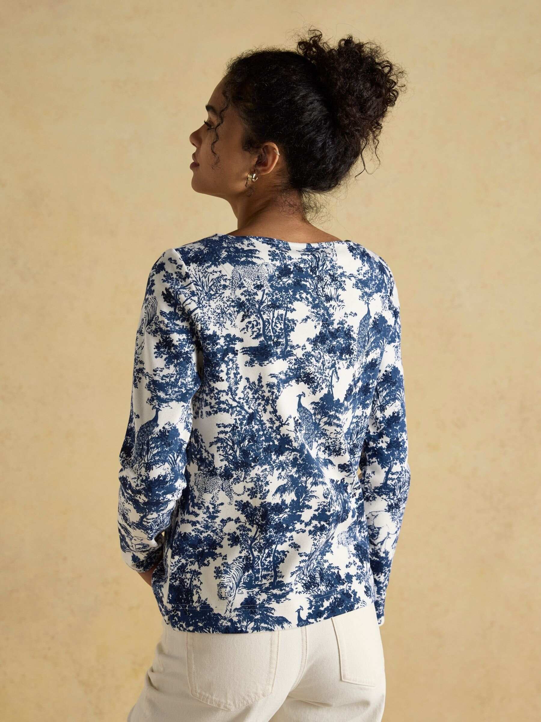 Harbour Navy Toile de Jouy Boat Neck Printed Top