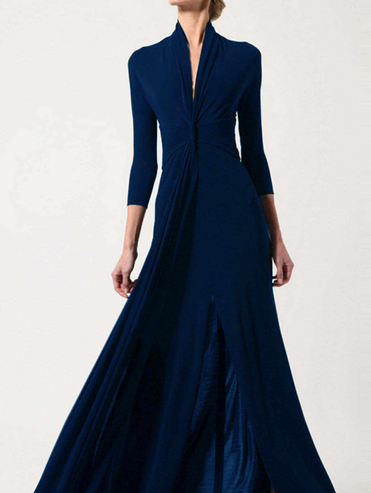 Elegant V Neck 3/4 Sleeve Floor-length Flowy Dress