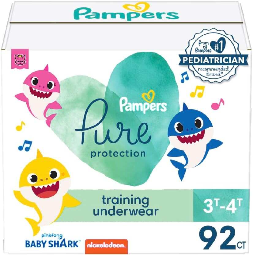 Pampers Pure Protection Training Pants Baby Shark - Size 3T-4T, 92 Count, Premium Hypoallergenic Training Underwear