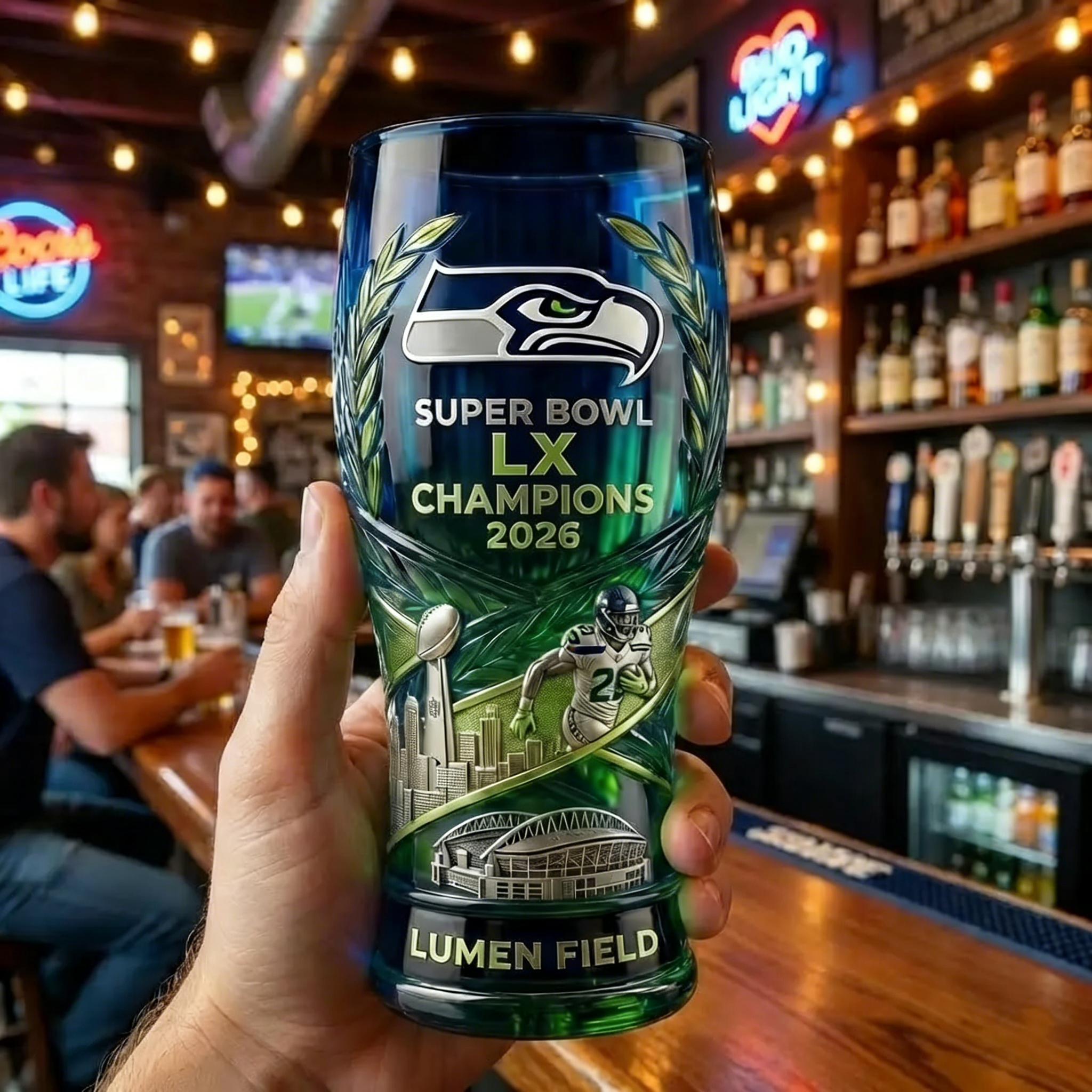 Seattle Seahawks Super Bowl LX (2026) Champions Commemorative Beer Glass