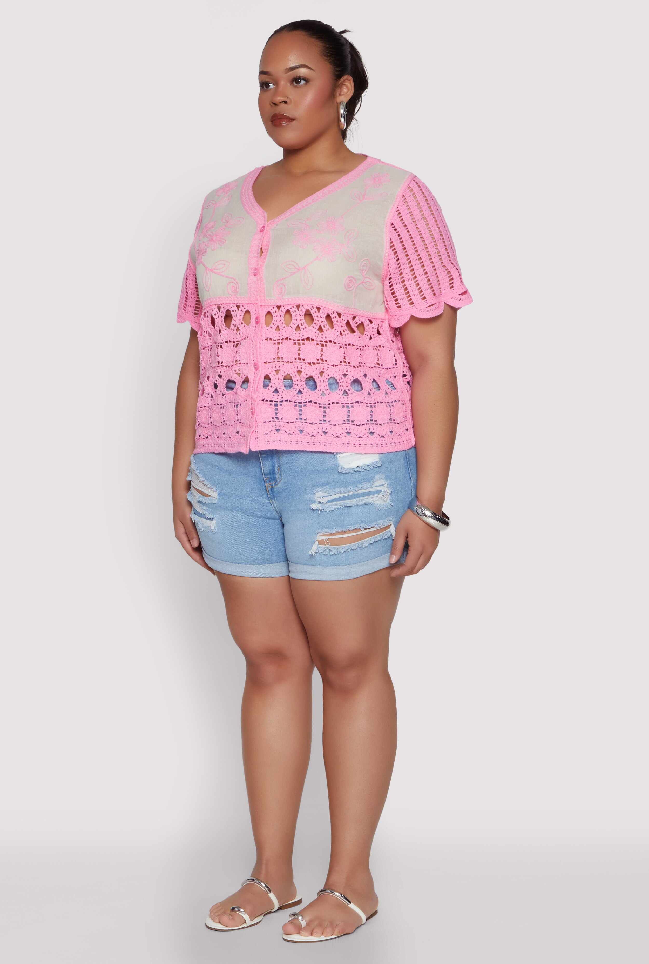 Plus Size Scalloped Crochet Top