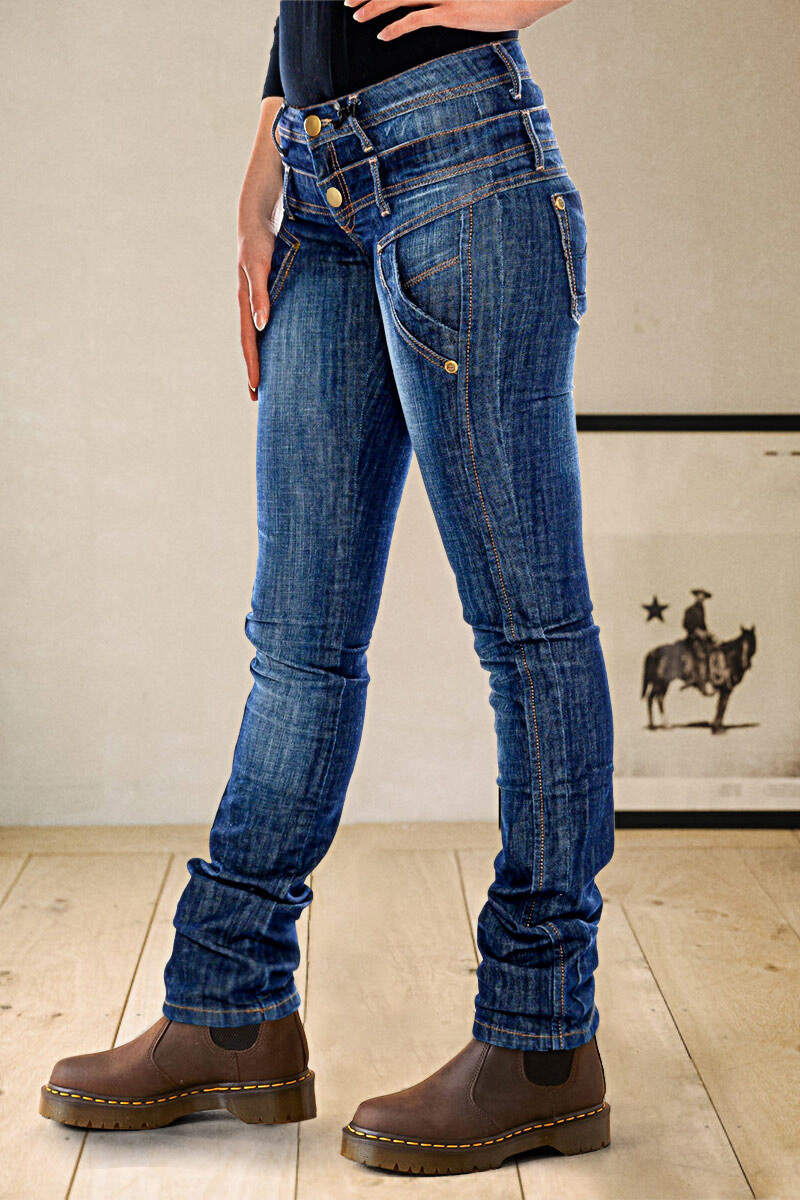 Wash Stitch Detail Layered Waist Mid Rise Skinny Jeans