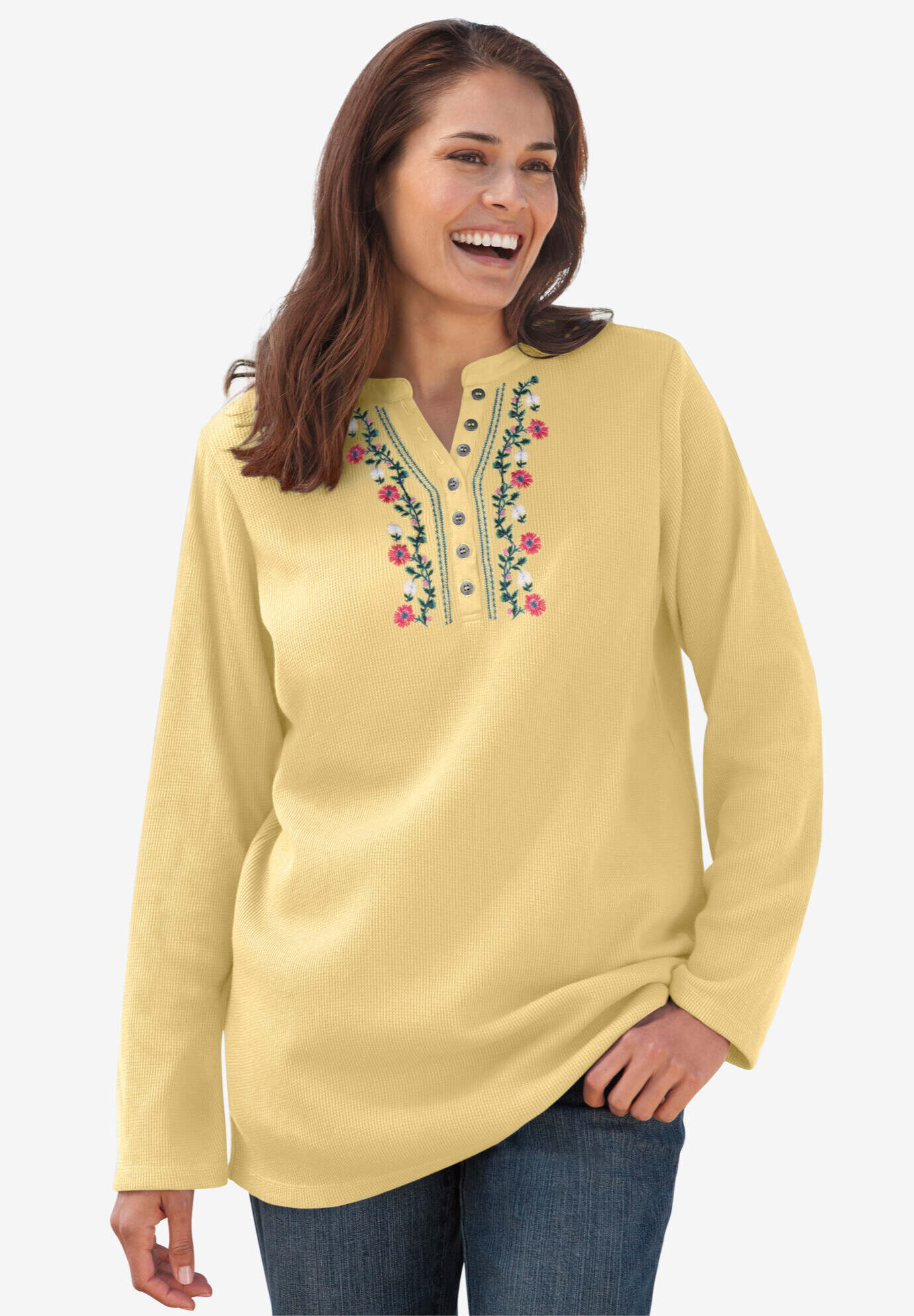 Embroidered Thermal Henley Tee