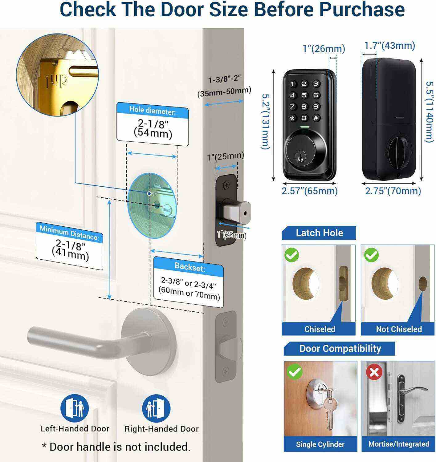 Veise Keyless Entry Door Lock, Electronic Keypad Deadbolt Lock, Auto Lock, 1 Touch Locking & 20 User Codes, Anti-Peeking Password, Easy Installation Design - Matte Black