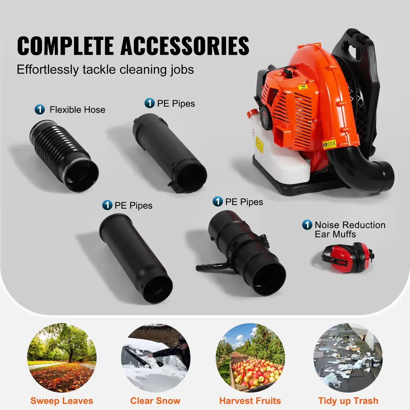 Backpack Gas Leaf Blower 79cc 2-Cycle Gas Powered with 3L Fuel Tank,  184MPH Speed for Lawn Care, Leaf Cleaning, and Snow Removal