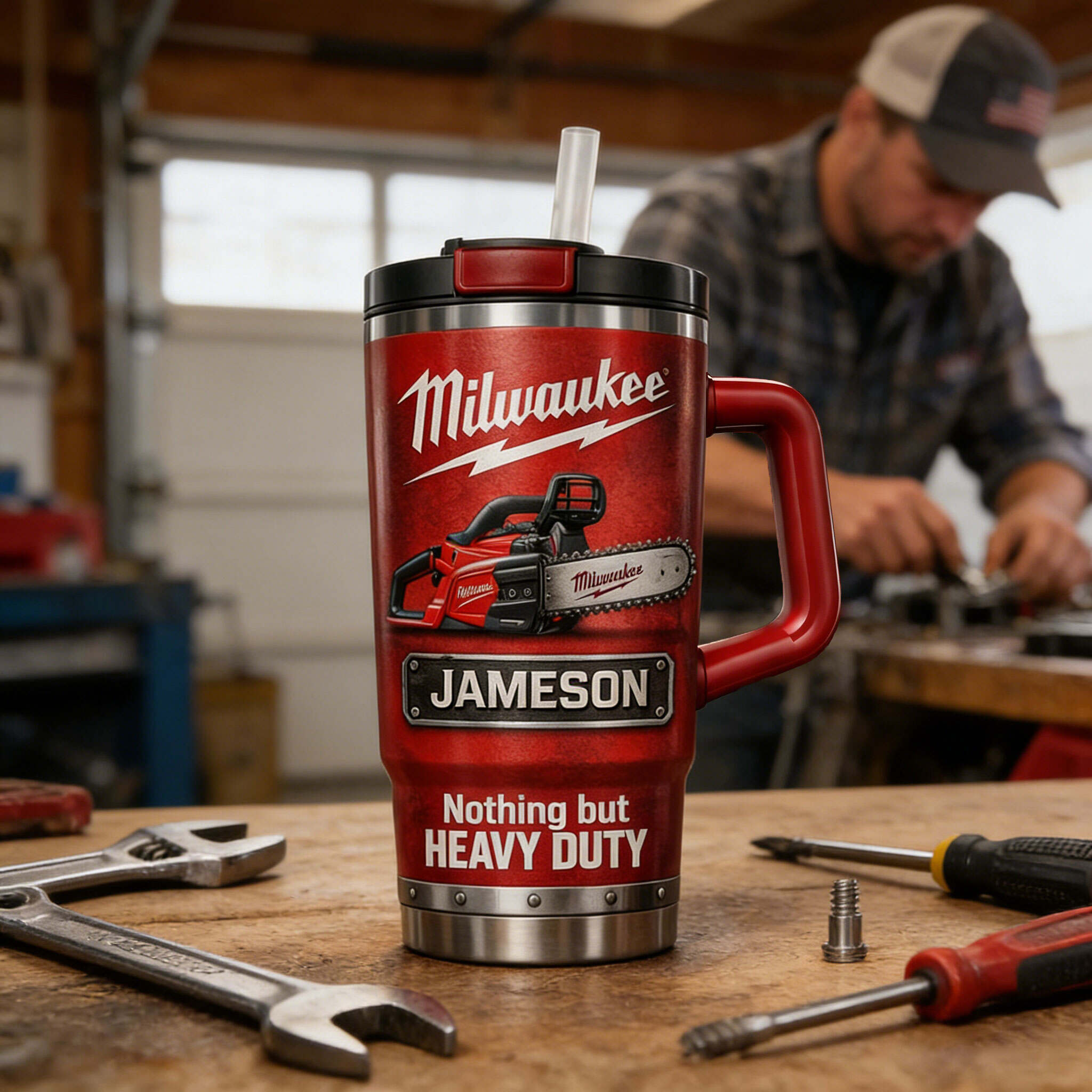 Customizable Chainsaw Travel Tumbler