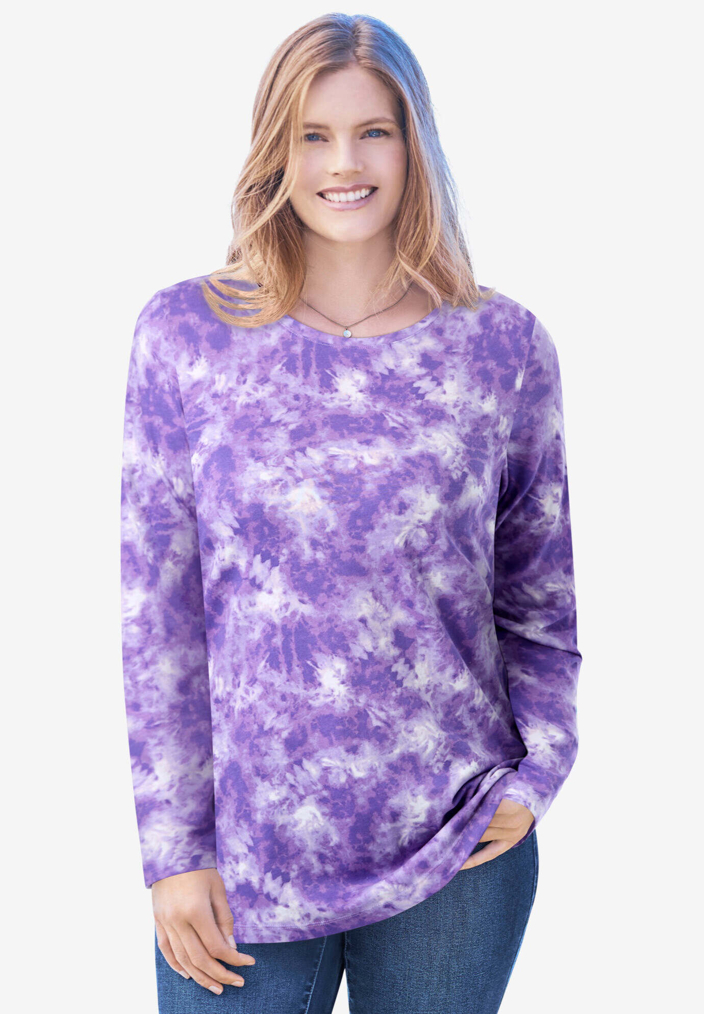 Perfect Printed Long-Sleeve Crewneck Tee
