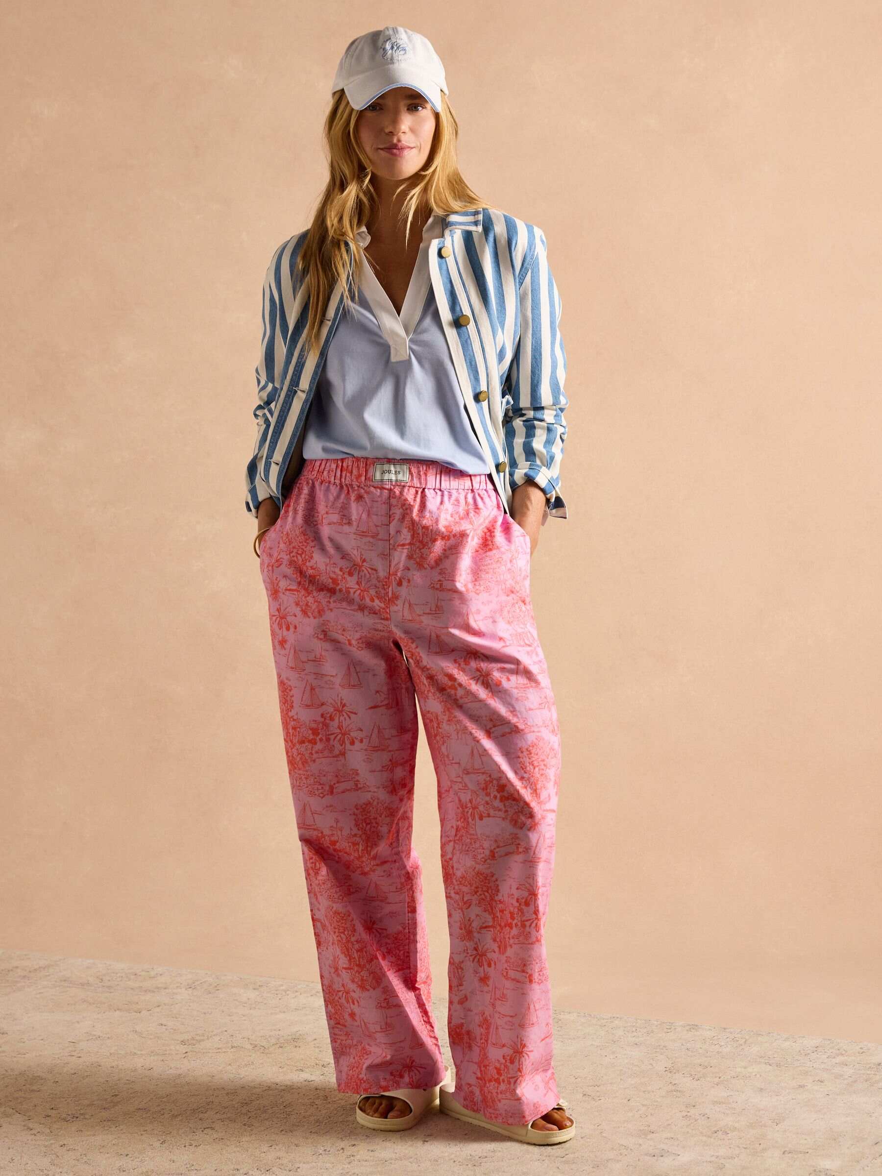 Hallie Pink Toile de Jouy Pull-On Cotton Trousers