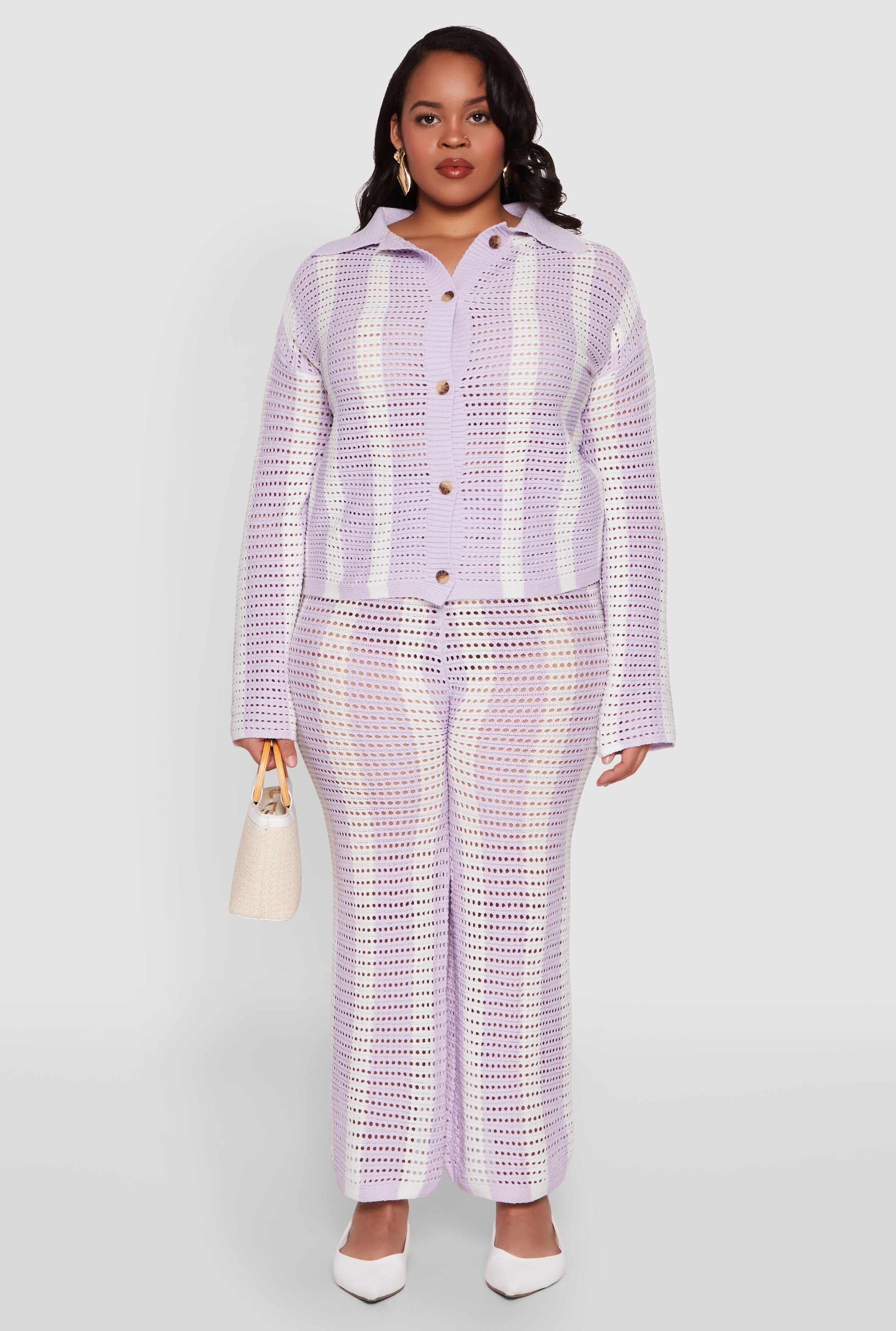 Plus Size Daisy Striped Crochet Shirt