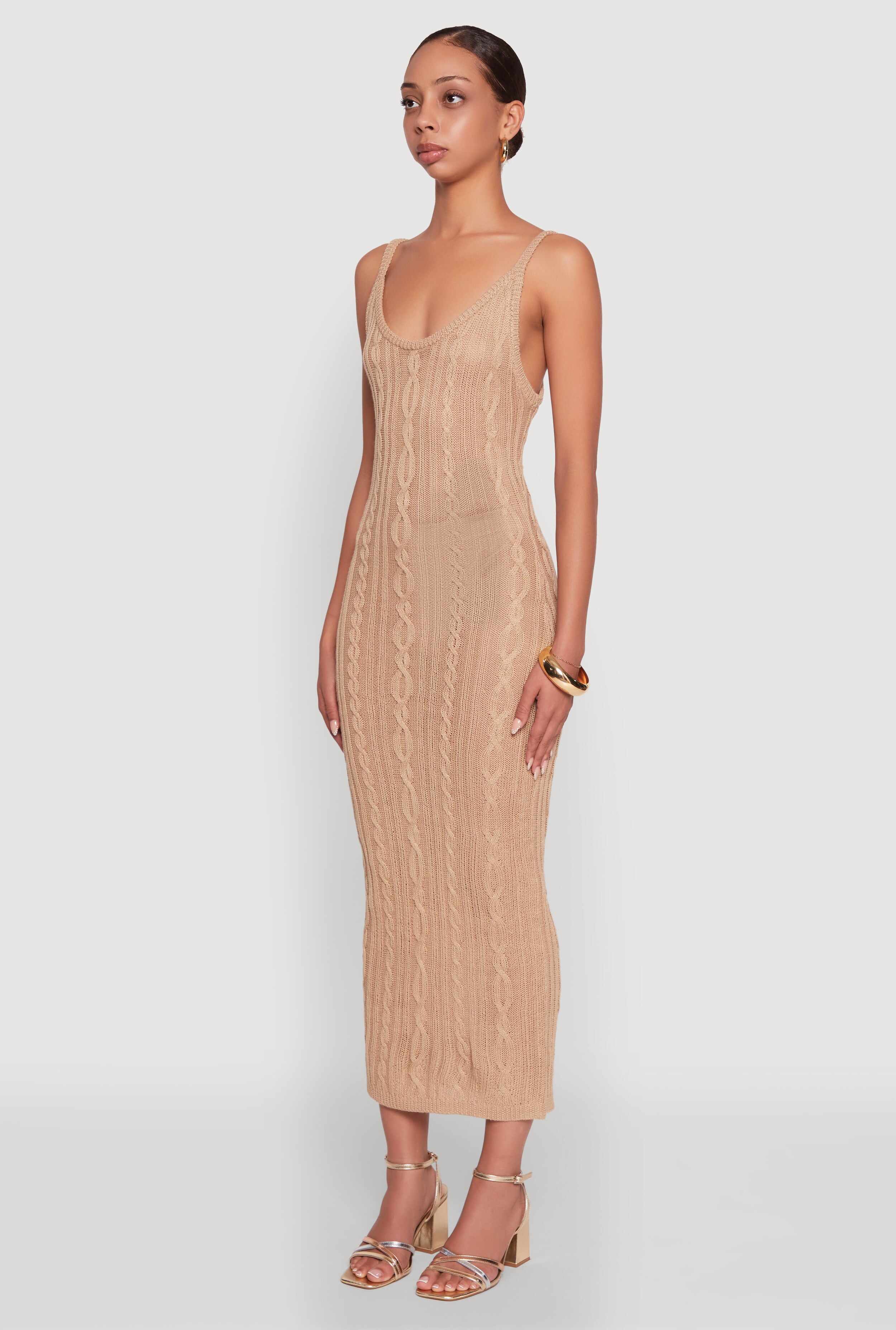 Trendy Cable Knit Sleeveless Maxi Dress
