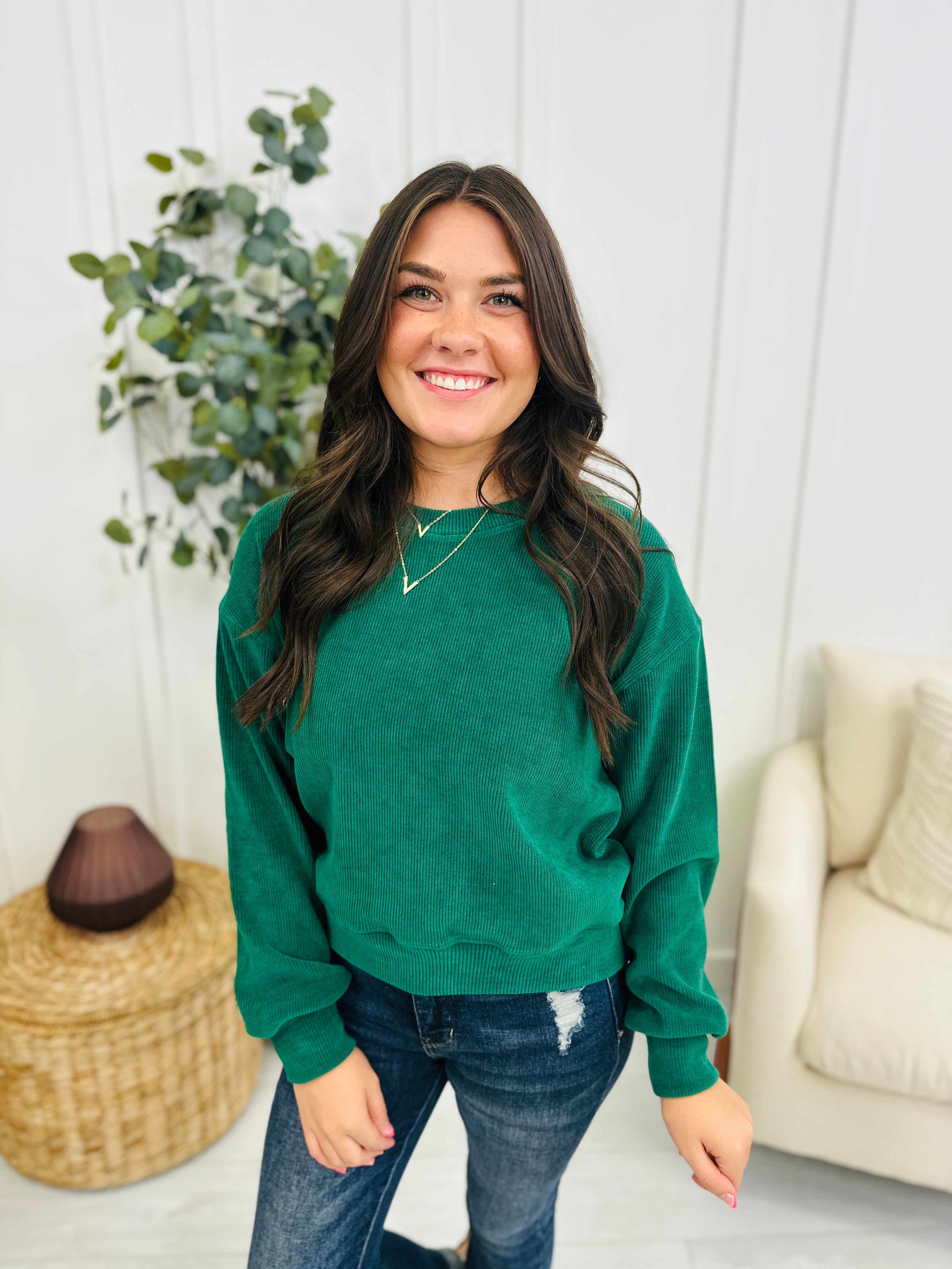 Relaxed Ribbed Corduroy Long Sleeve Top- Multiple Colors!