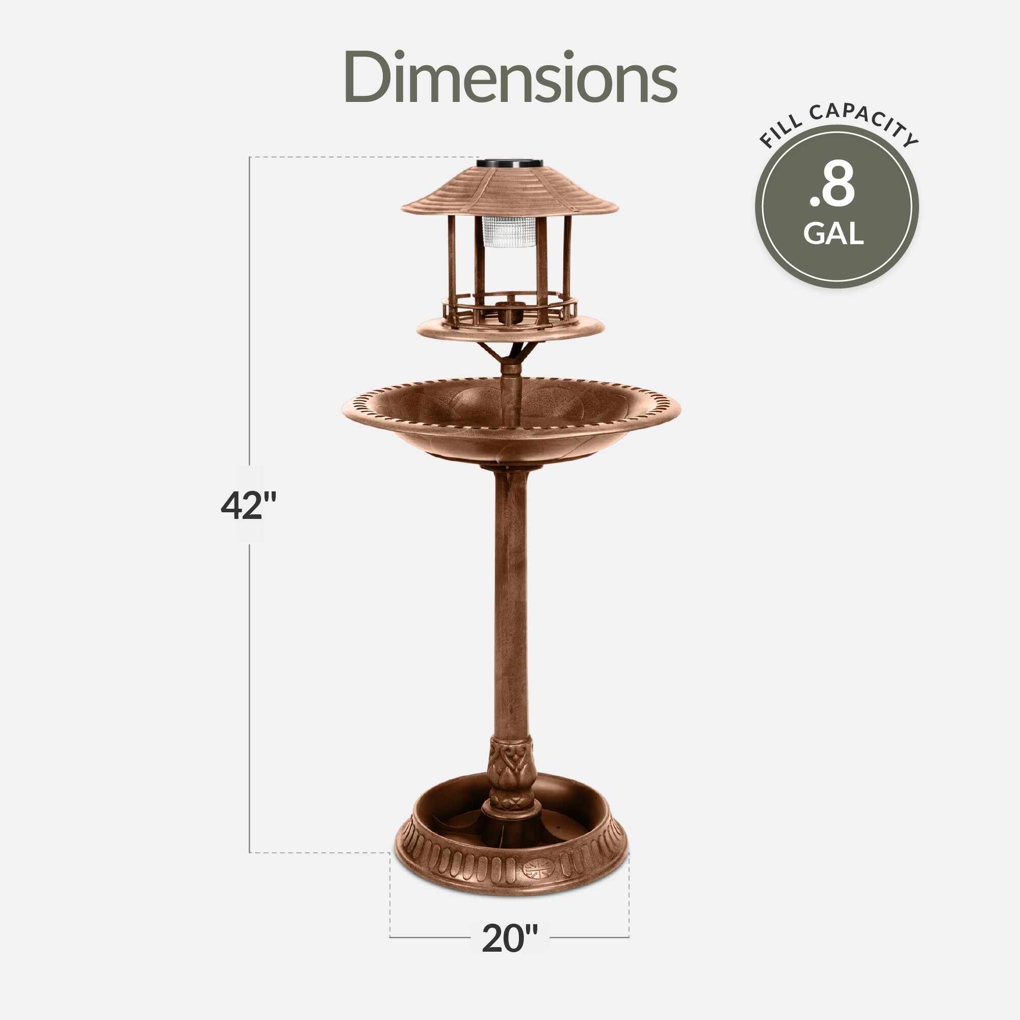 Solar Lighted Outdoor Pedestal Bird Bath w/ Planter, Decorative Bird Cage