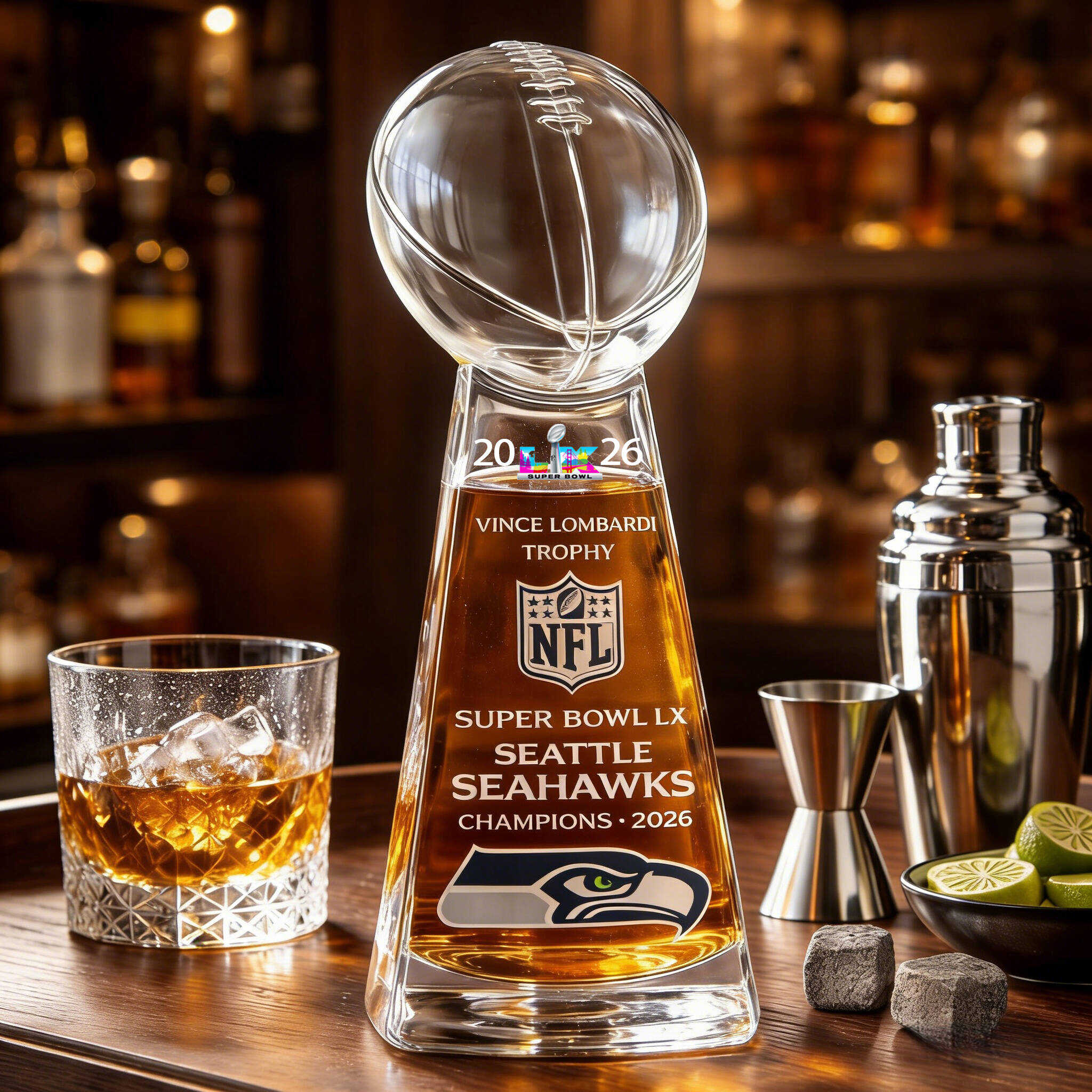 Seattle Seahawks Super Bowl LX Champions 2026 Commemorative Whiskey Bottle